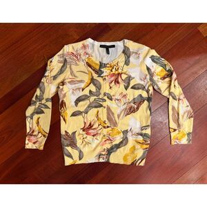 White House Black Market Yellow Flower Cardigan